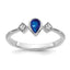 14k White Gold Pear Bezel Sapphire and Diamond Ring