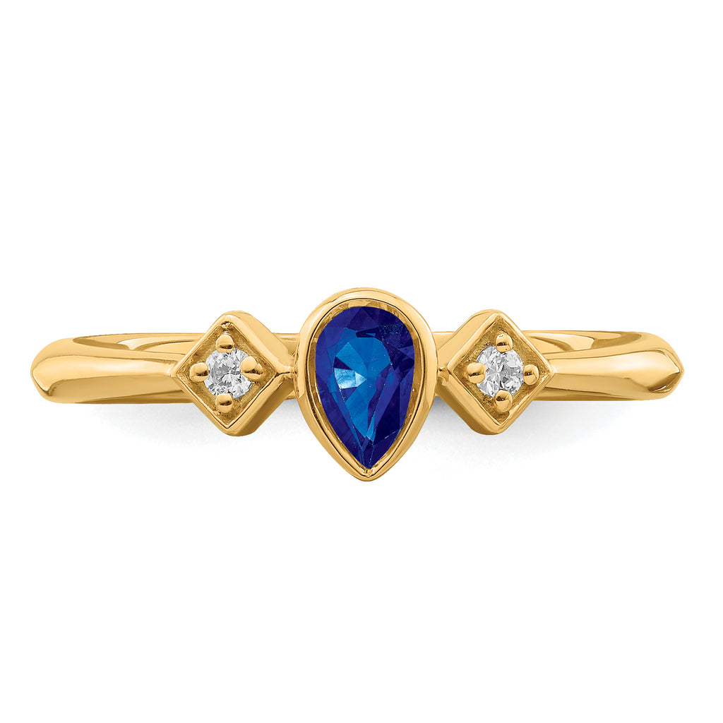 14k Pear Bezel Sapphire and Diamond Ring