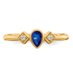 14k Pear Bezel Sapphire and Diamond Ring