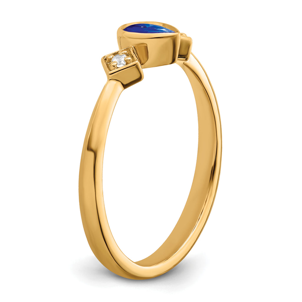 14k Pear Bezel Sapphire and Diamond Ring
