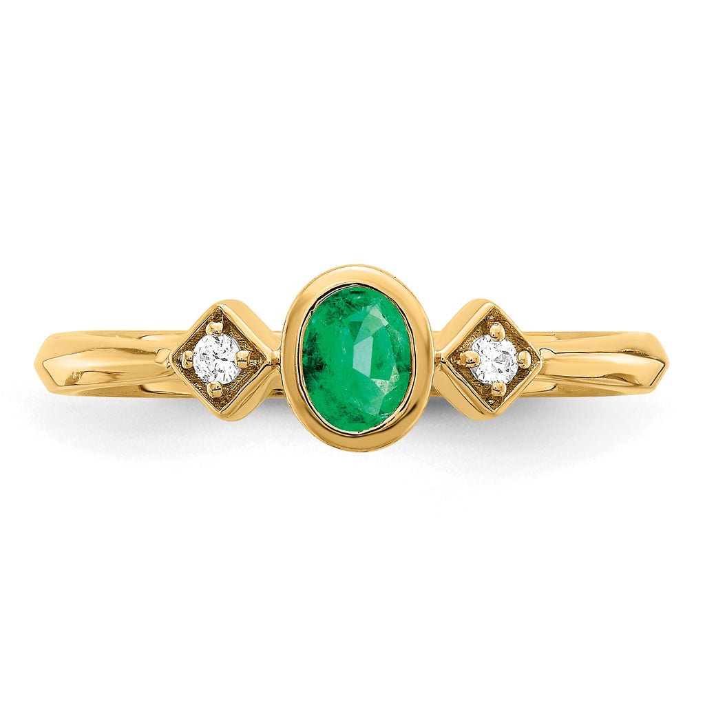 14k Oval Bezel Emerald and Diamond Ring