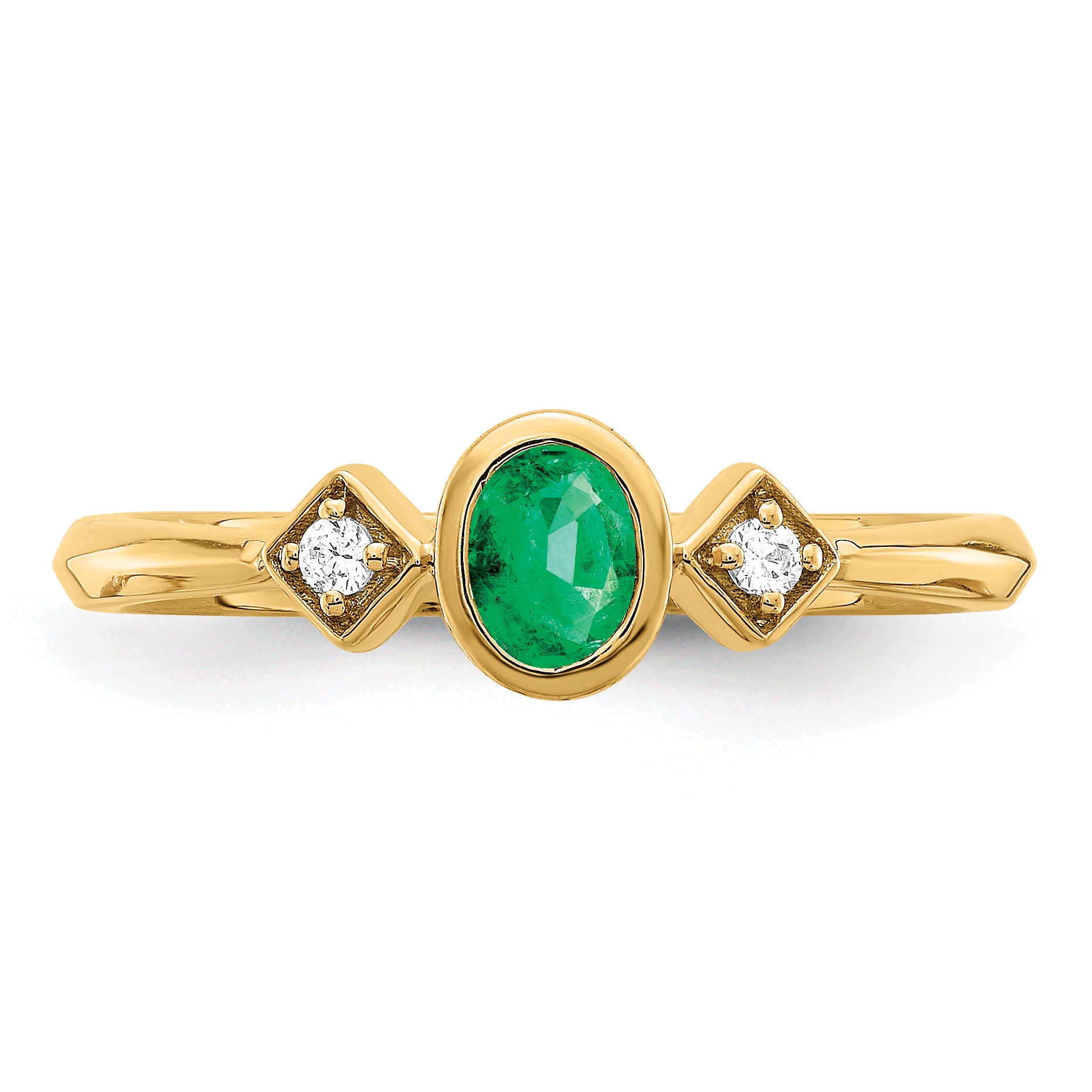 14k Oval Bezel Emerald and Diamond Ring