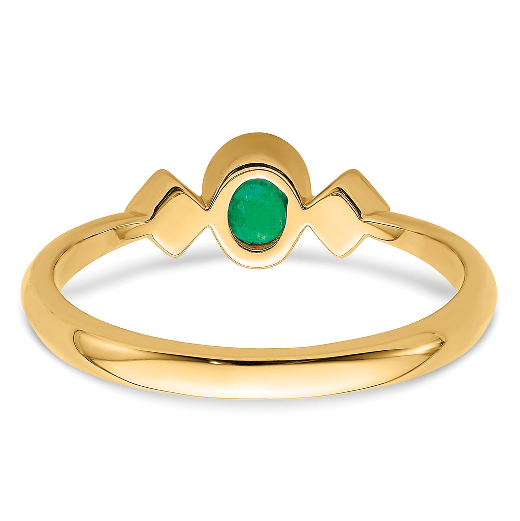 14k Oval Bezel Emerald and Diamond Ring