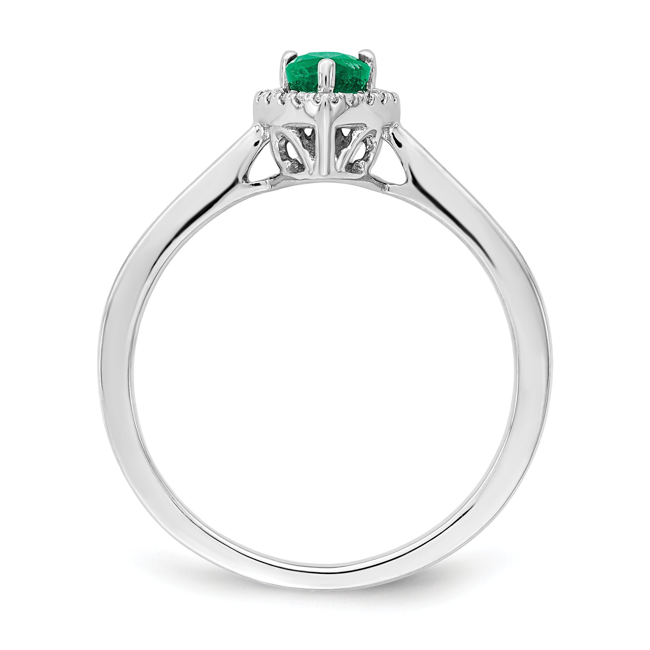 14k White Gold Pear Emerald and Diamond Halo Ring Secondary image