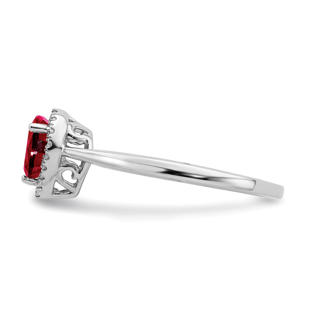 14k White Gold Pear Ruby and Diamond Halo Ring