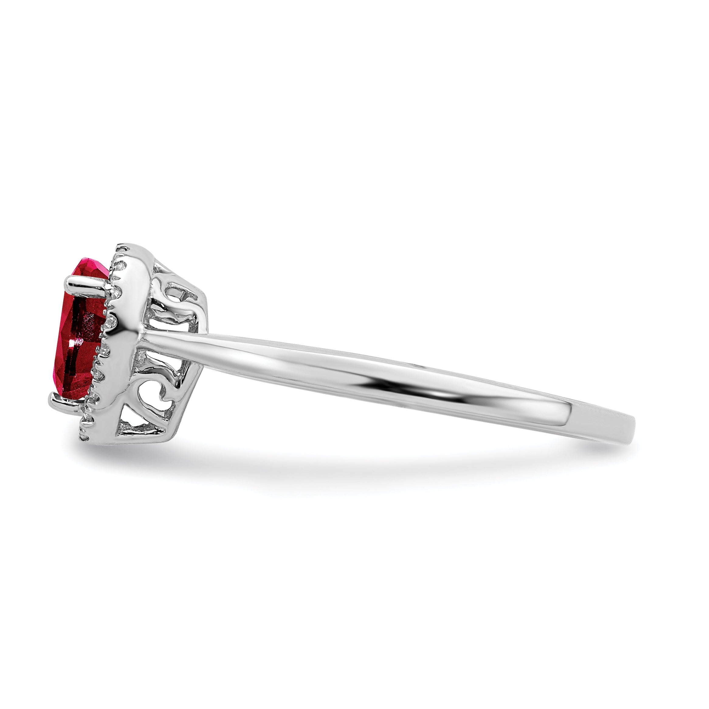 14k White Gold Pear Ruby and Diamond Halo Ring