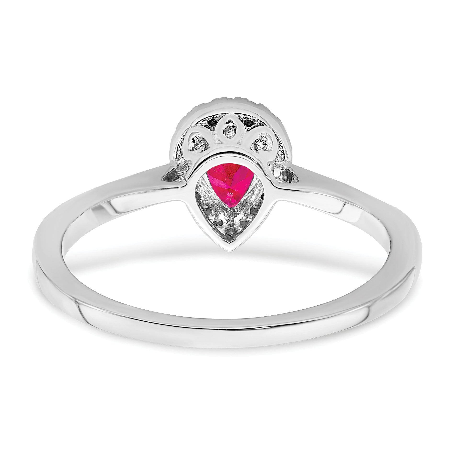 14k White Gold Pear Ruby and Diamond Halo Ring