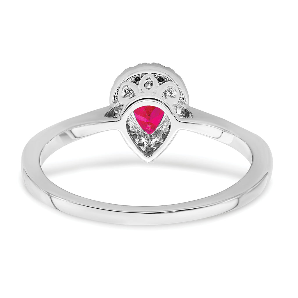 14k White Gold Pear Ruby and Diamond Halo Ring