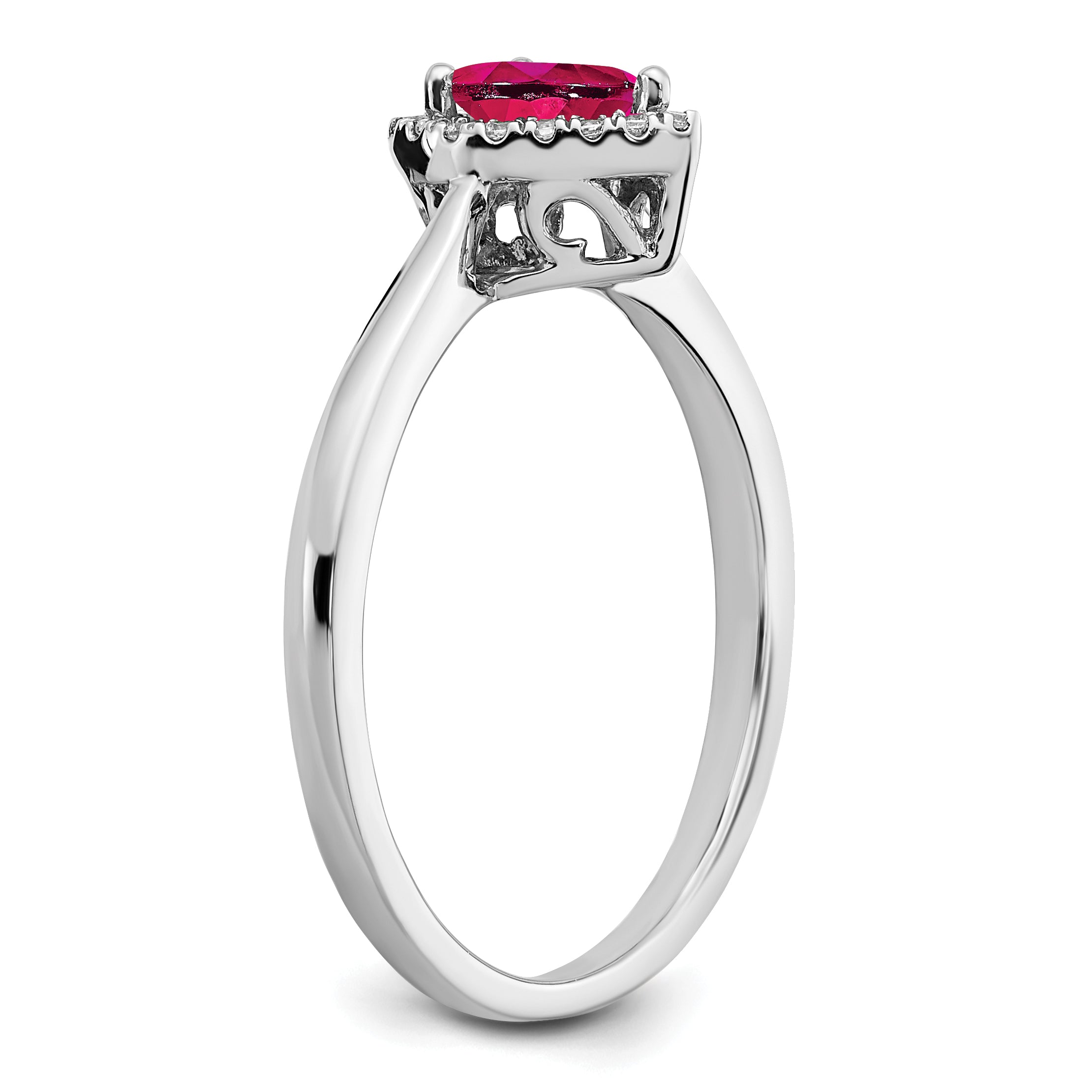 14k White Gold Pear Ruby and Diamond Halo Ring