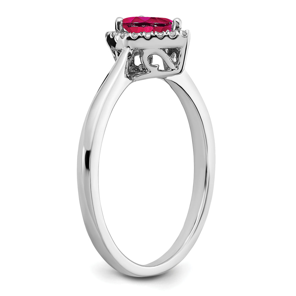 14k White Gold Pear Ruby and Diamond Halo Ring