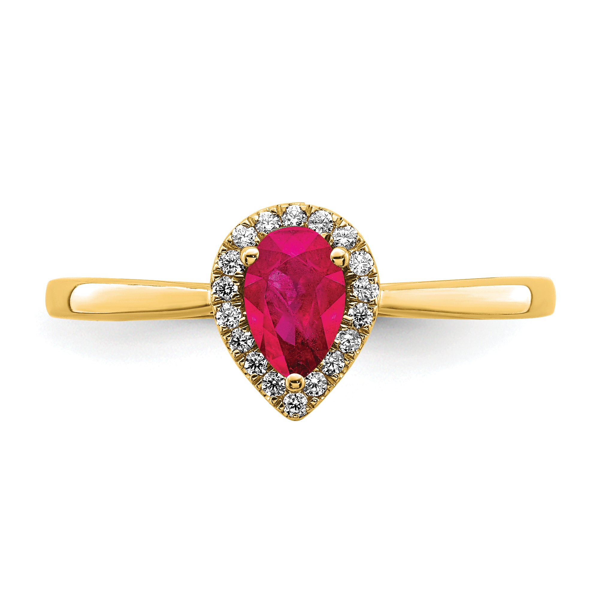 14k Pear Ruby and Diamond Halo Ring