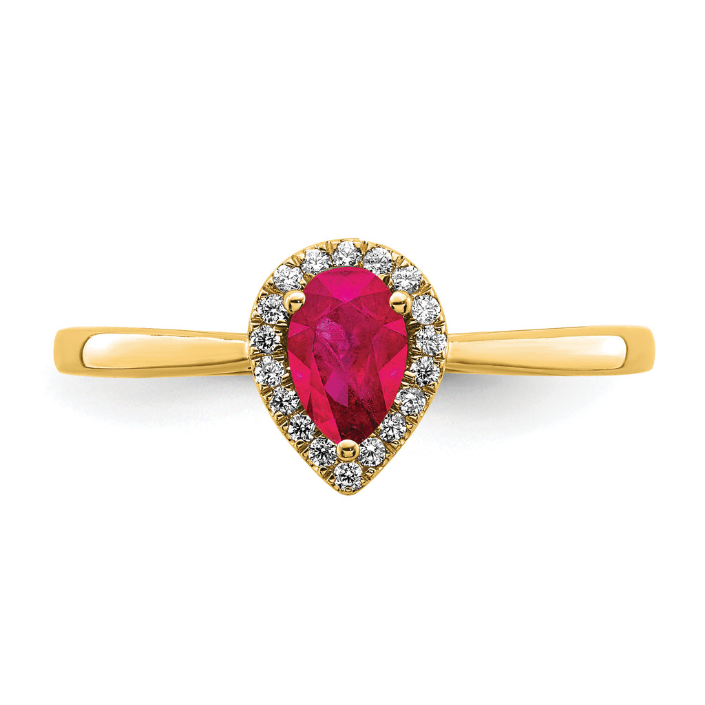 14k Pear Ruby and Diamond Halo Ring
