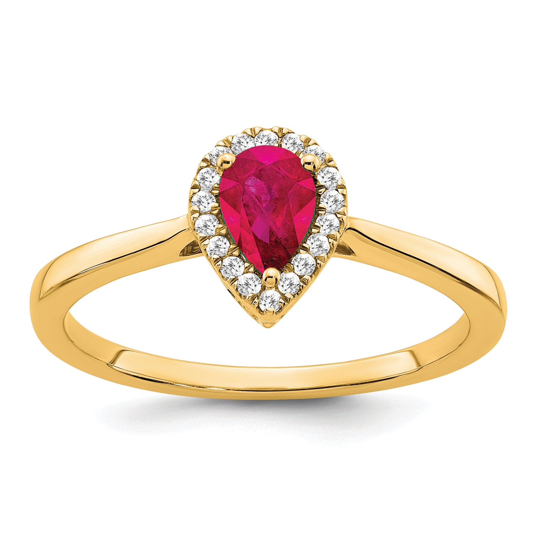 14k Pear Ruby and Diamond Halo Ring Main image