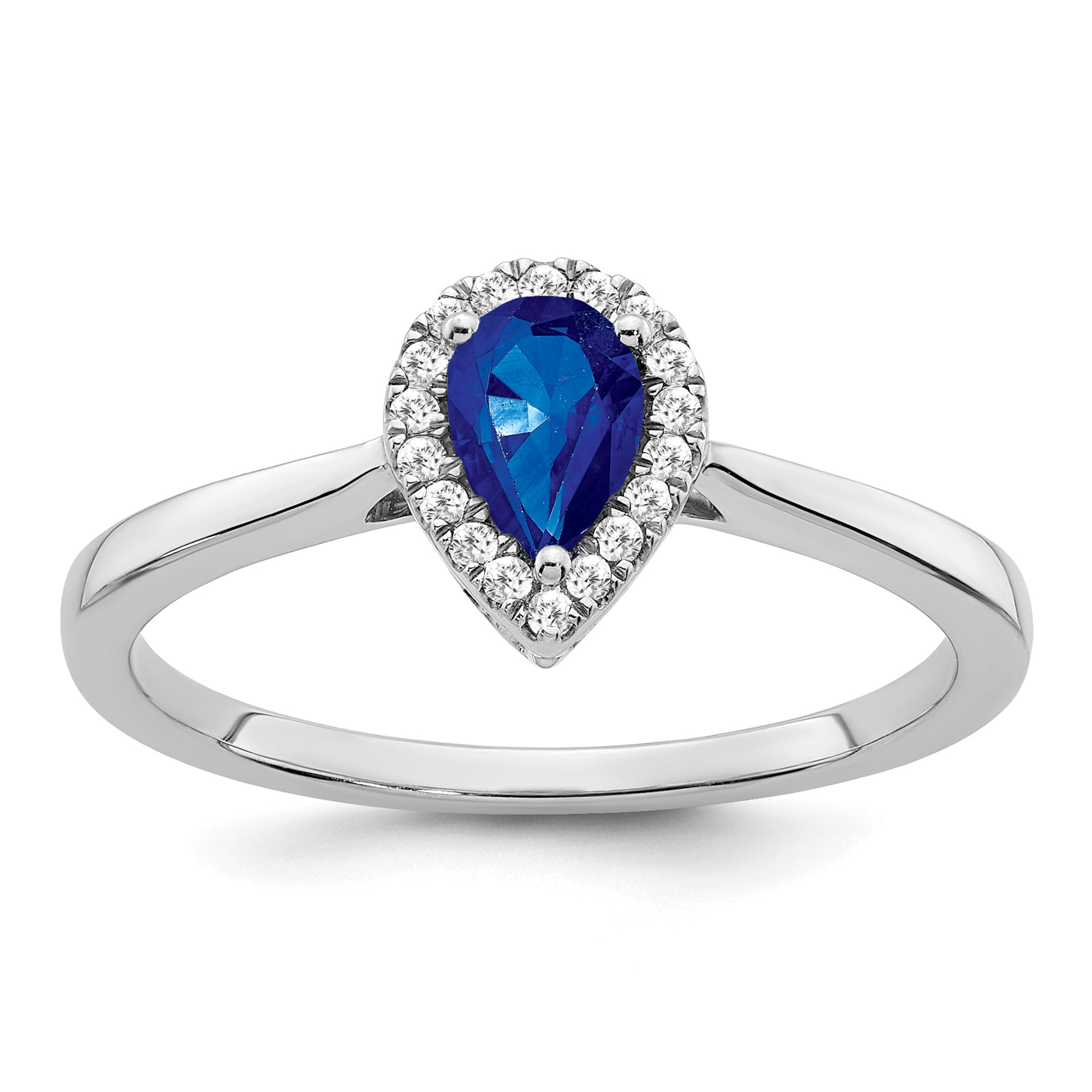 14k White Gold Pear Sapphire and Diamond Halo Ring Main image