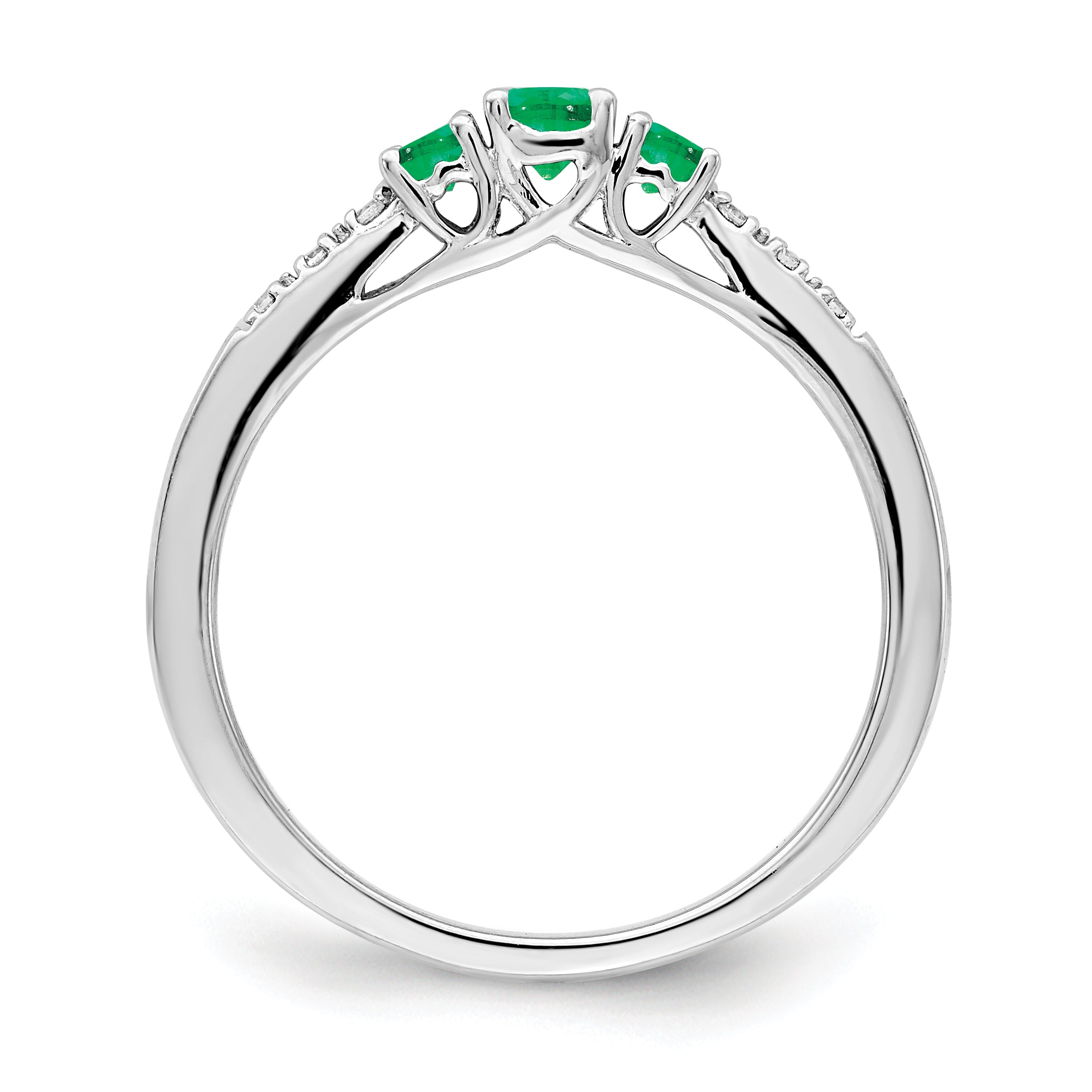 14k White Gold Emerald and Diamond 3-stone Ring Secondary image