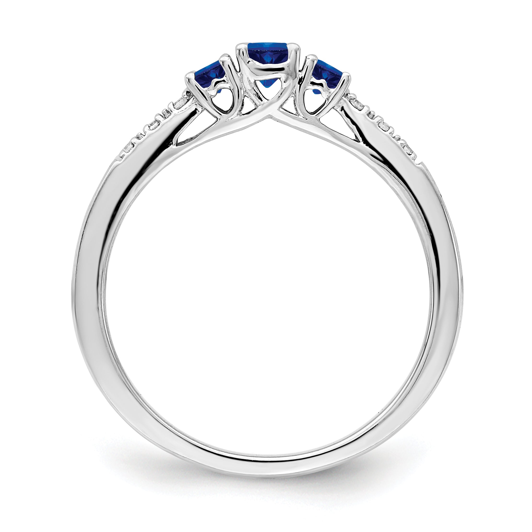 14k White Gold Sapphire and Diamond 3-stone Ring Secondary image