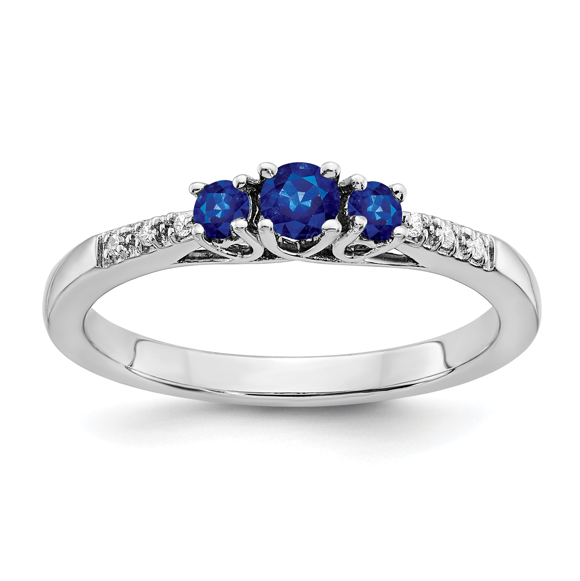 14k White Gold Sapphire and Diamond 3-stone Ring Main image