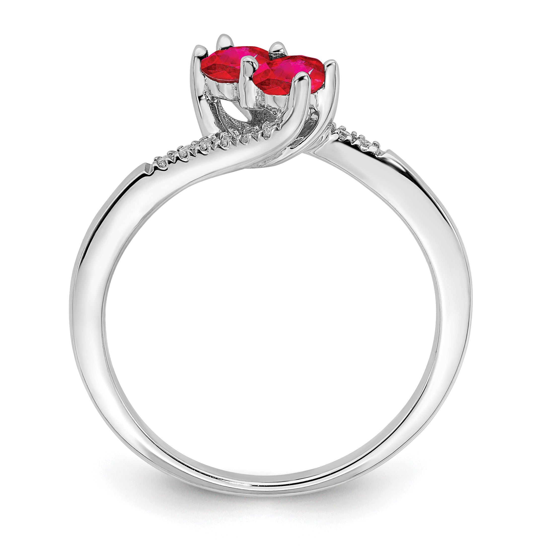 14k White Gold Ruby and Diamond 2-stone Bypass Ring Secondary image