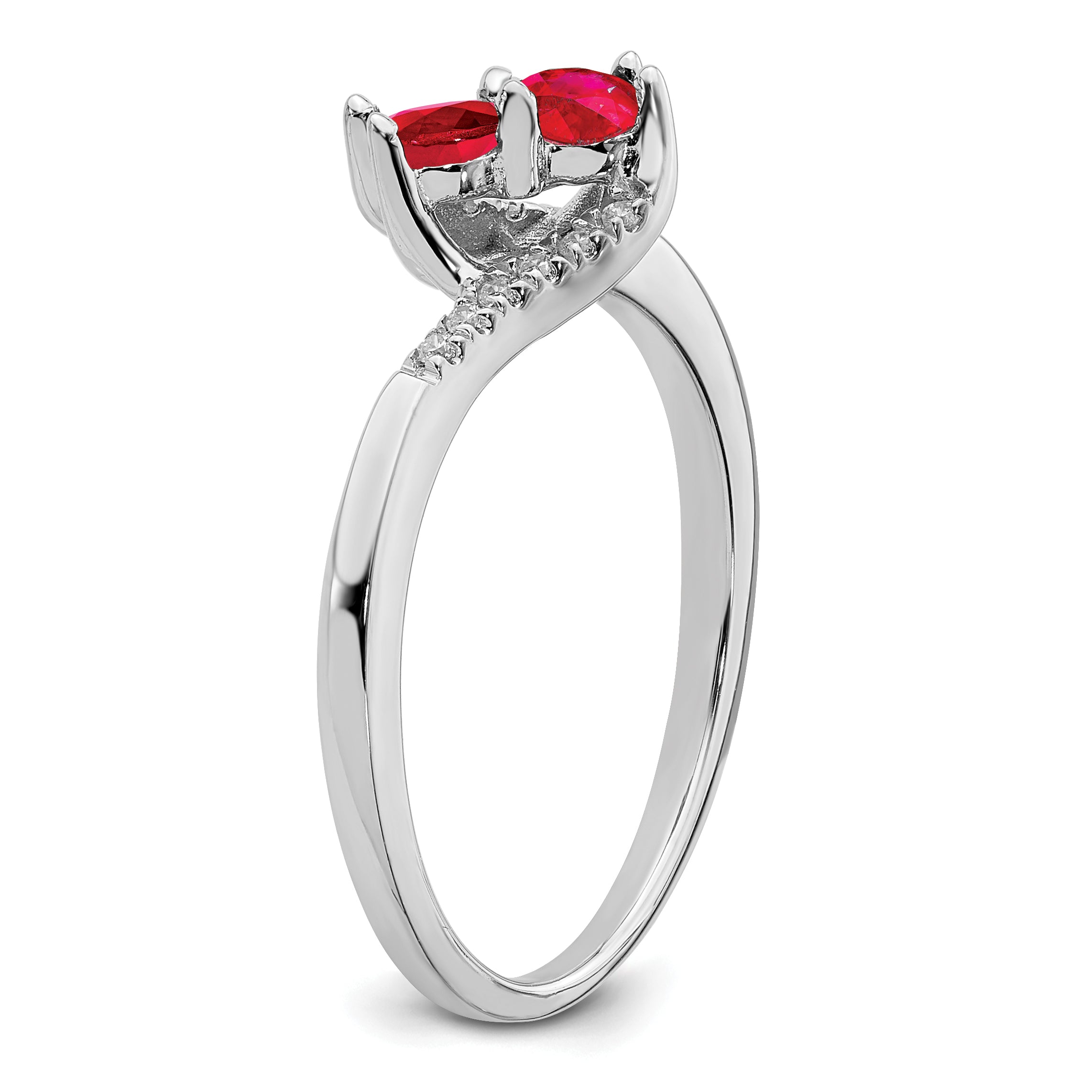 14k White Gold Ruby and Diamond 2-stone Bypass Ring