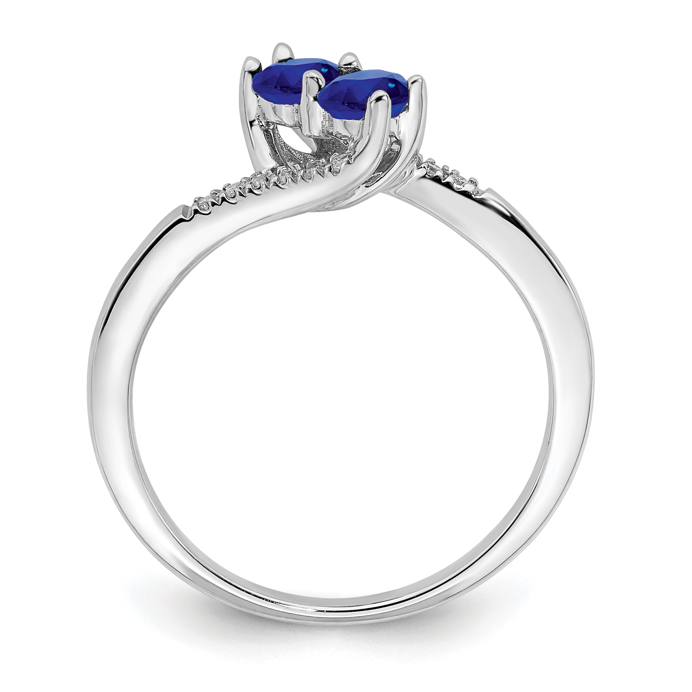 14k White Gold Sapphire and Diamond 2-stone Bypass Ring Secondary image
