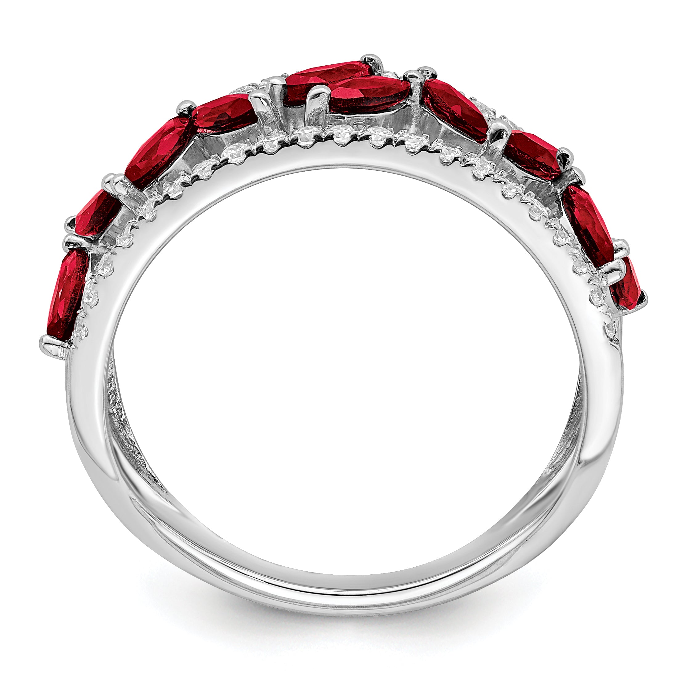 14k White Gold Marquise Created Ruby and Diamond Ring