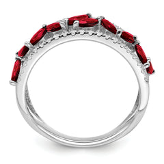 14k White Gold Marquise Created Ruby and Diamond Ring