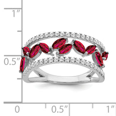 14k White Gold Marquise Created Ruby and Diamond Ring