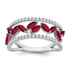 14k White Gold Marquise Created Ruby and Diamond Ring