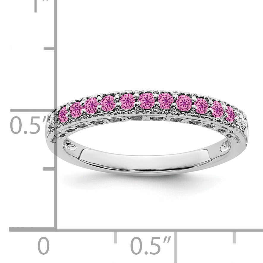 14k White Gold Created Pink Sapphire and Diamond Band Secondary image