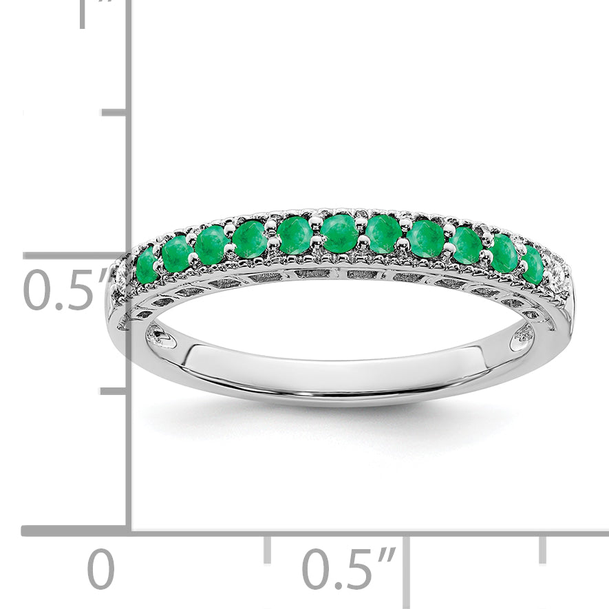 10K White Gold Emerald and Diamond Band Secondary image
