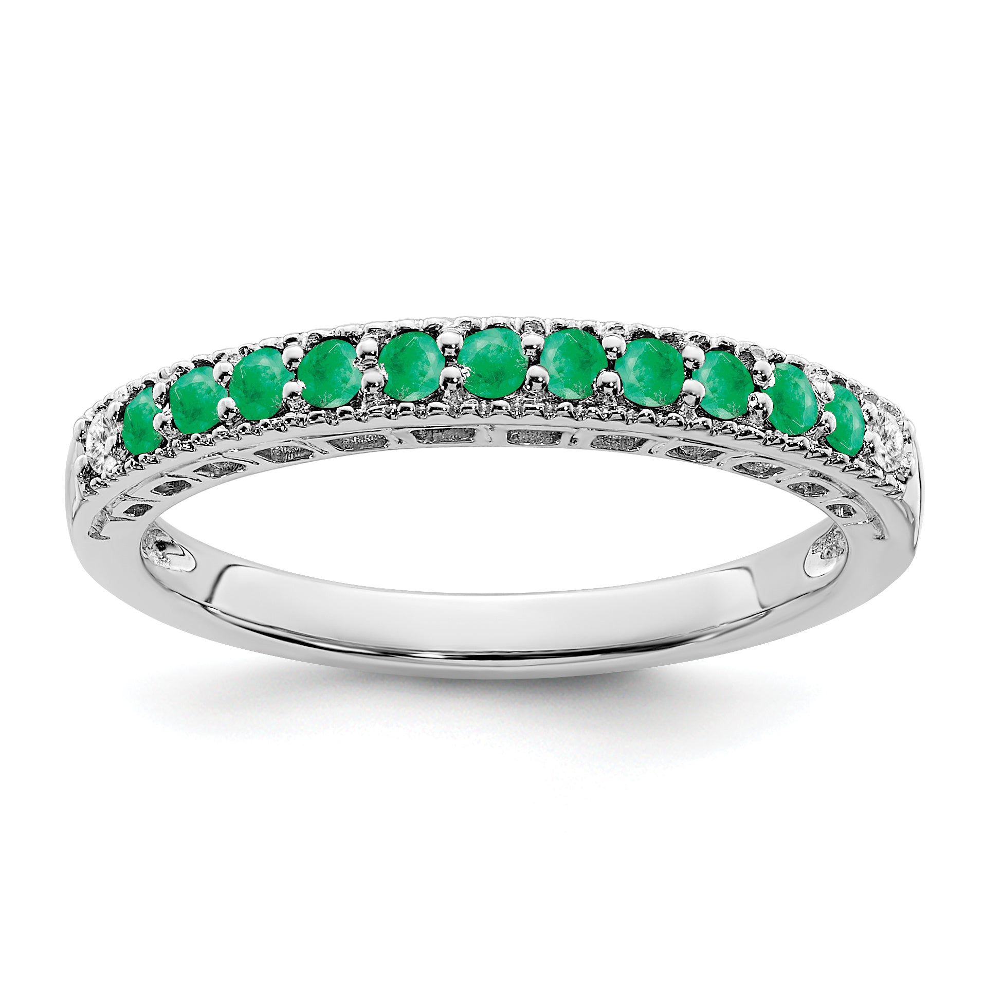 10K White Gold Emerald and Diamond Band Main image