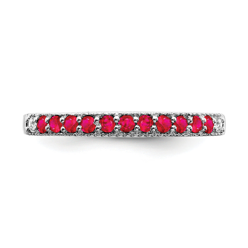 14k White Gold Ruby and Diamond Band