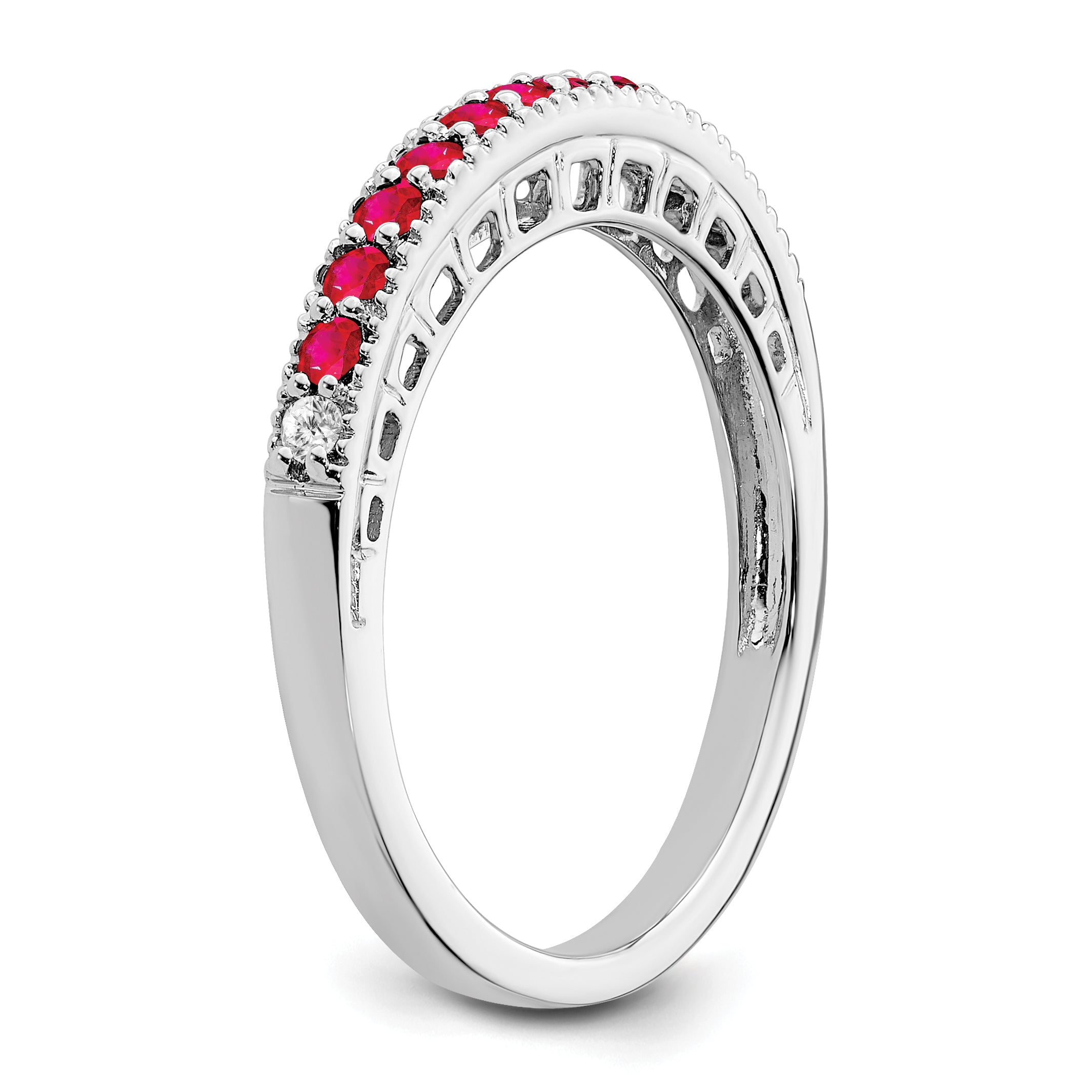 14k White Gold Ruby and Diamond Band