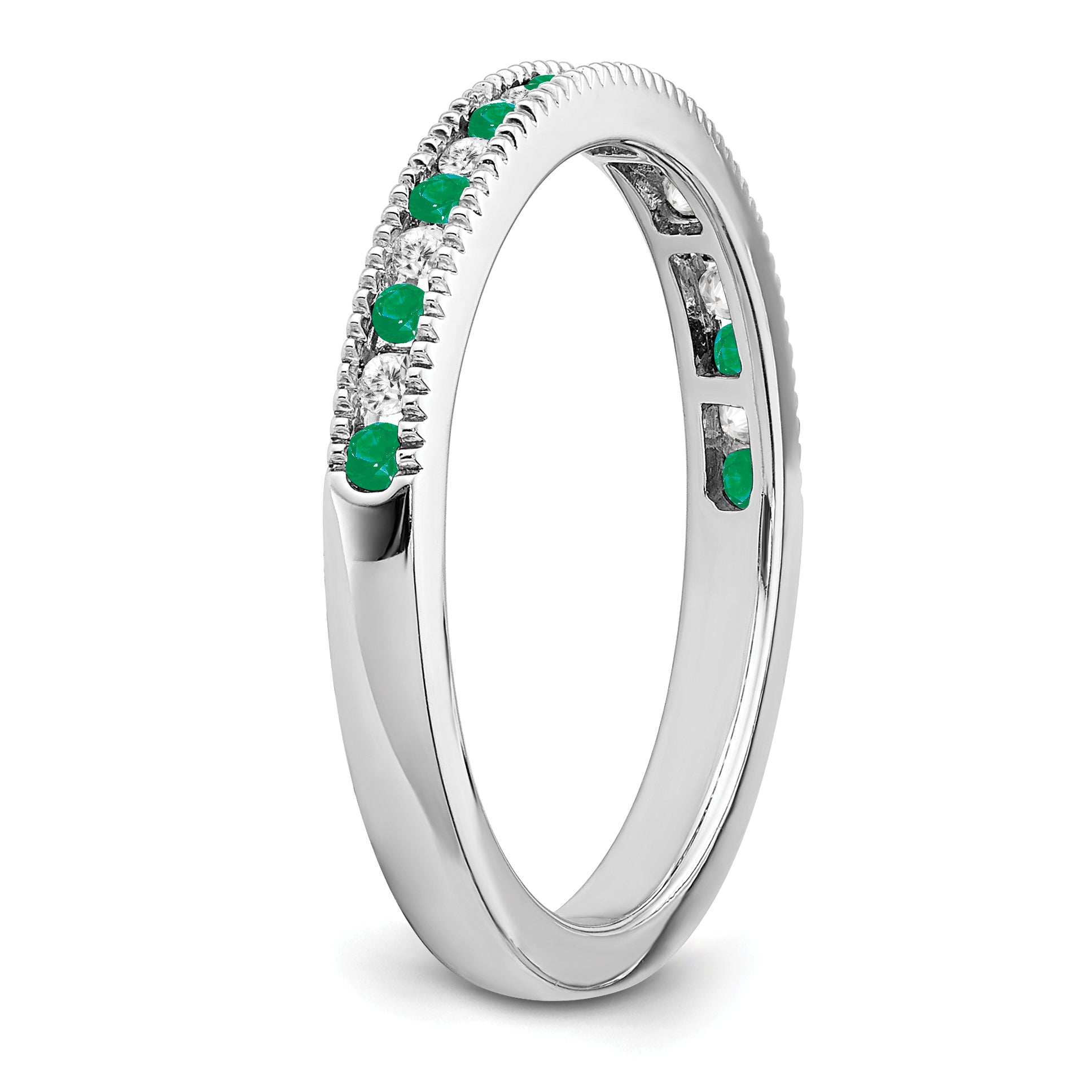 14k White Gold Emerald and Diamond Band