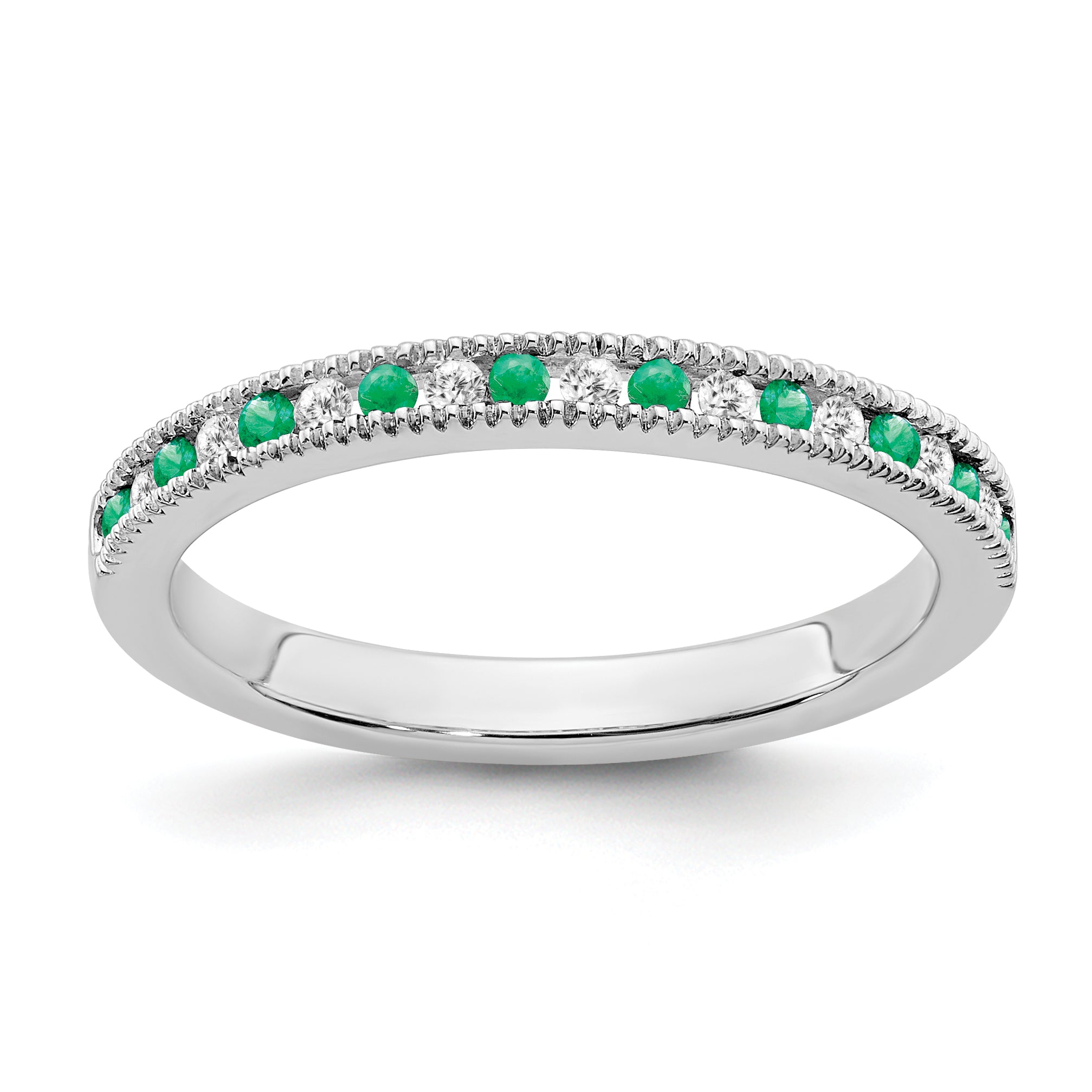 14k White Gold Emerald and Diamond Band Main image