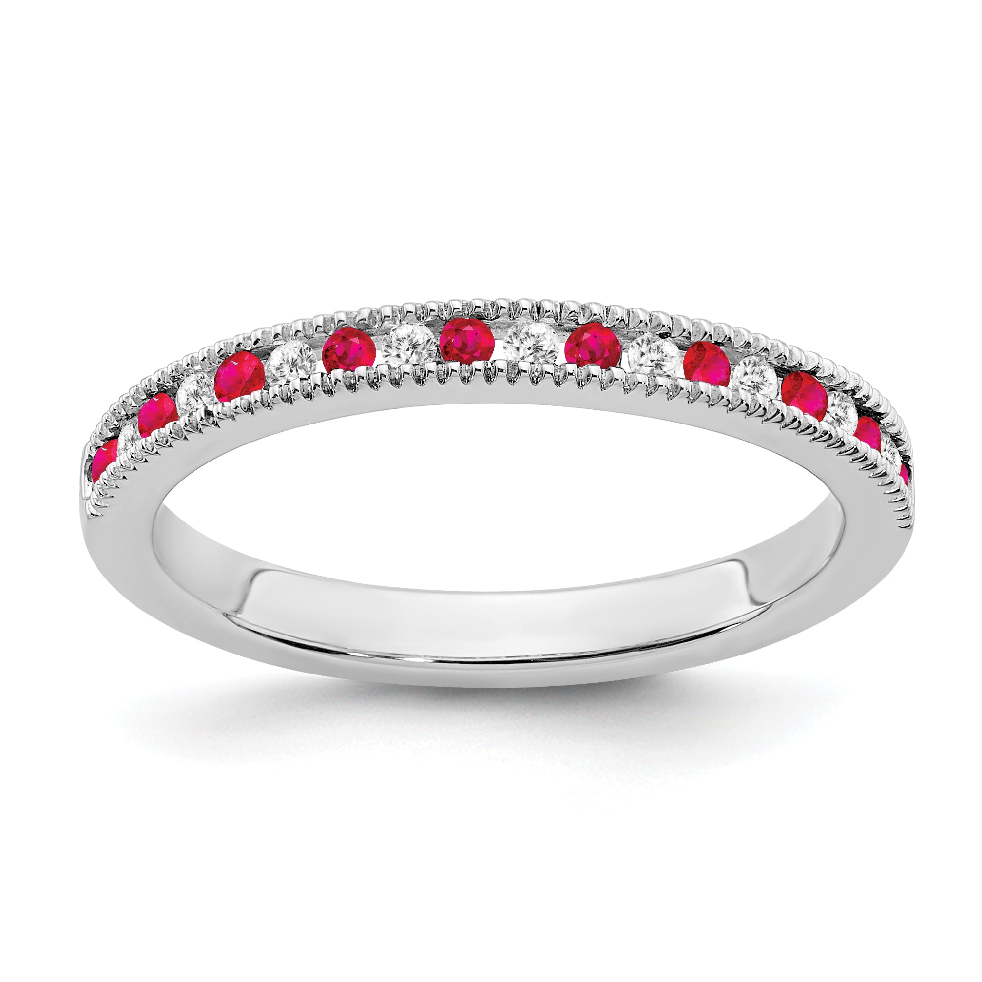 14k White Gold Ruby and Diamond Band Main image