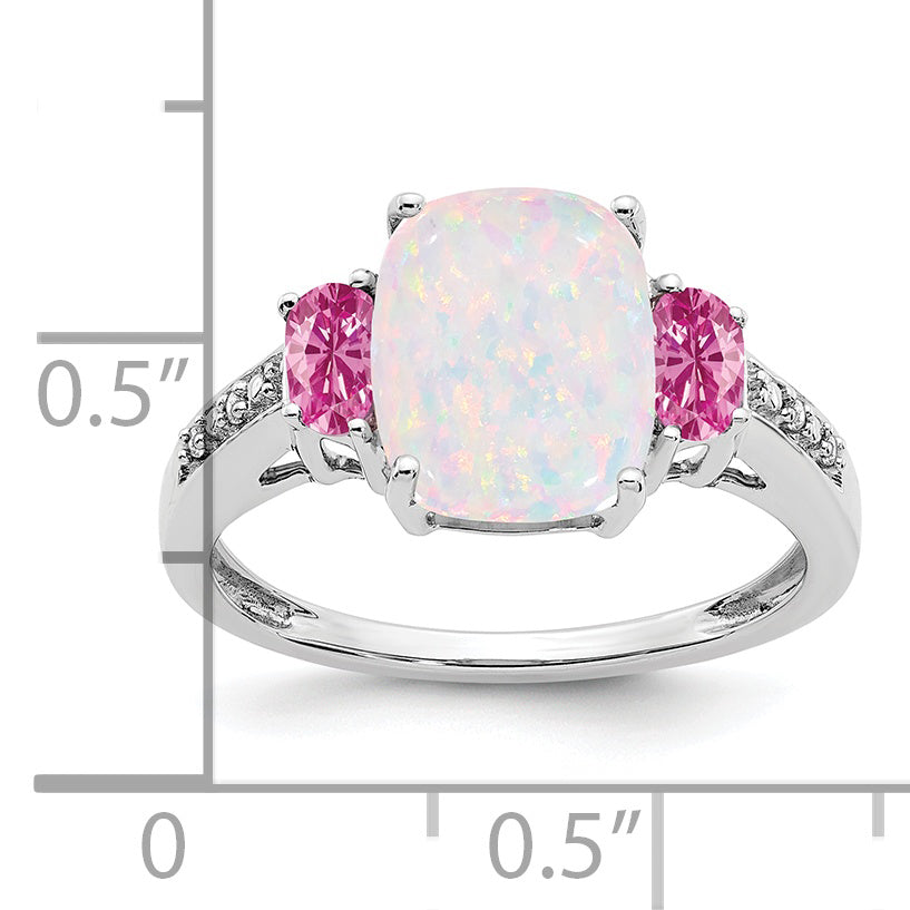 14k White Gold Created Opal/Created Pink Sapphire/Diamond Ring Secondary image