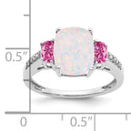  14k White Gold Created Opal/Created Pink Sapphire/Diamond Ring