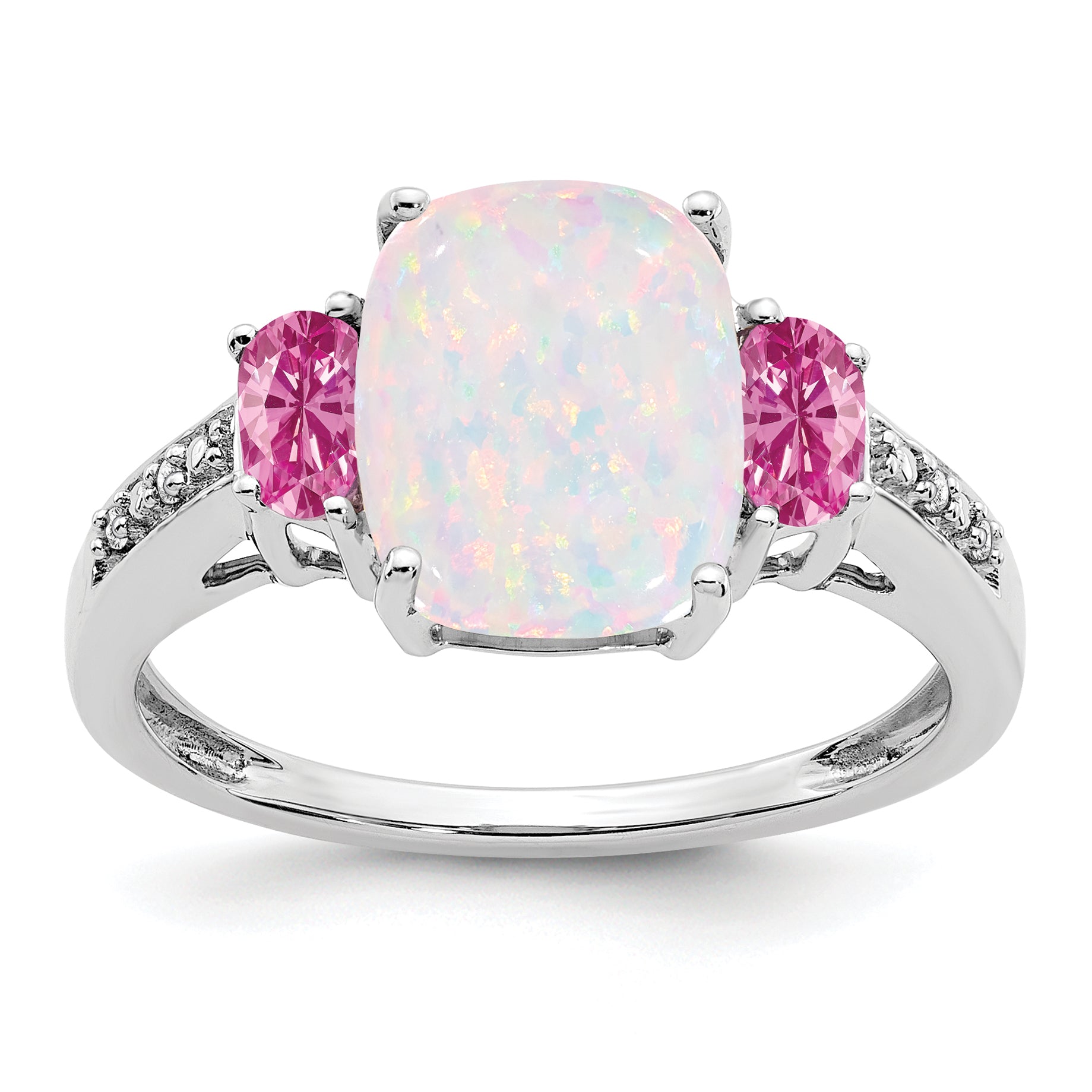 14k White Gold Created Opal/Created Pink Sapphire/Diamond Ring Main image