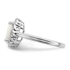  14k White Gold Created Opal and Diamond Halo Ring