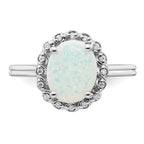  14k White Gold Created Opal and Diamond Halo Ring