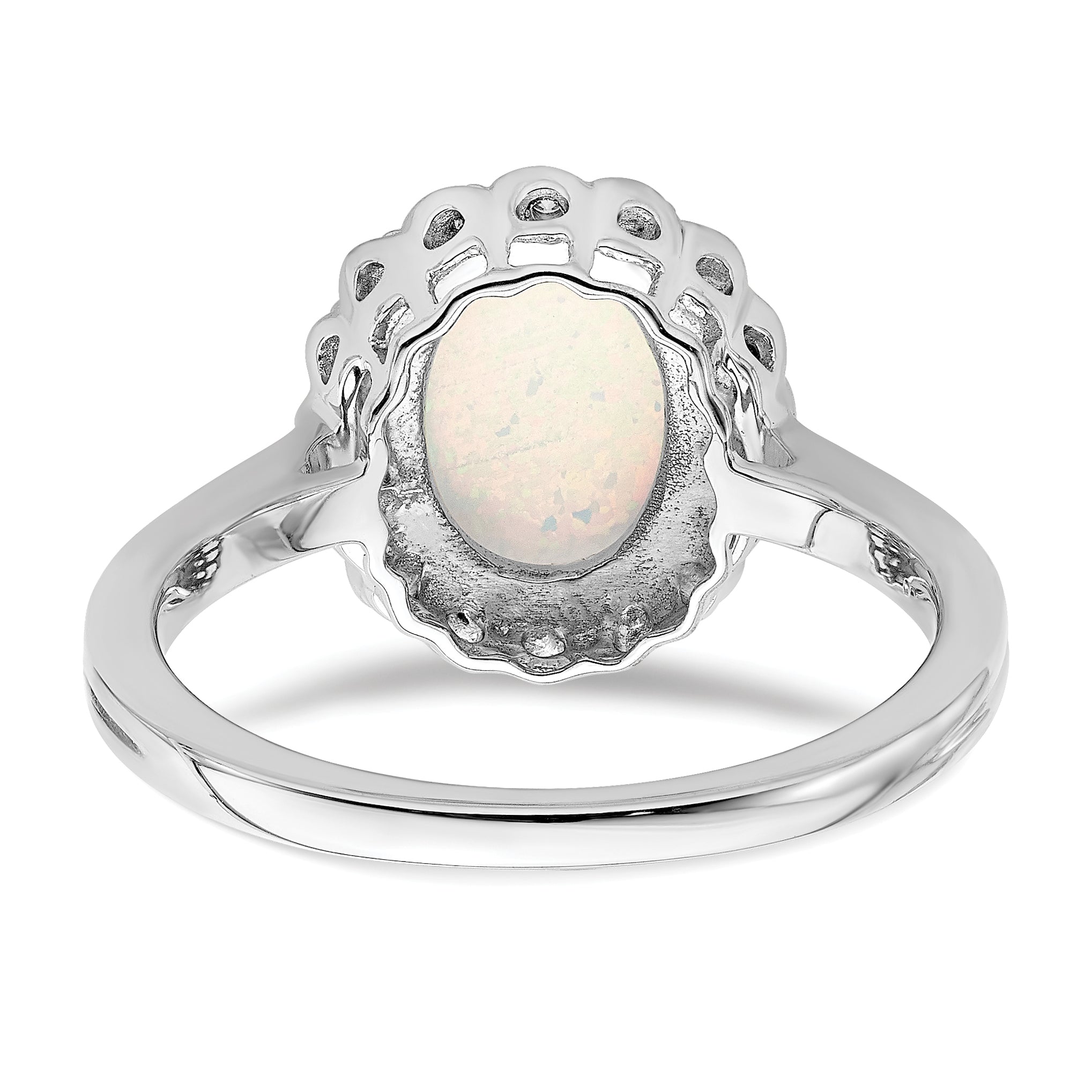  14k White Gold Created Opal and Diamond Halo Ring