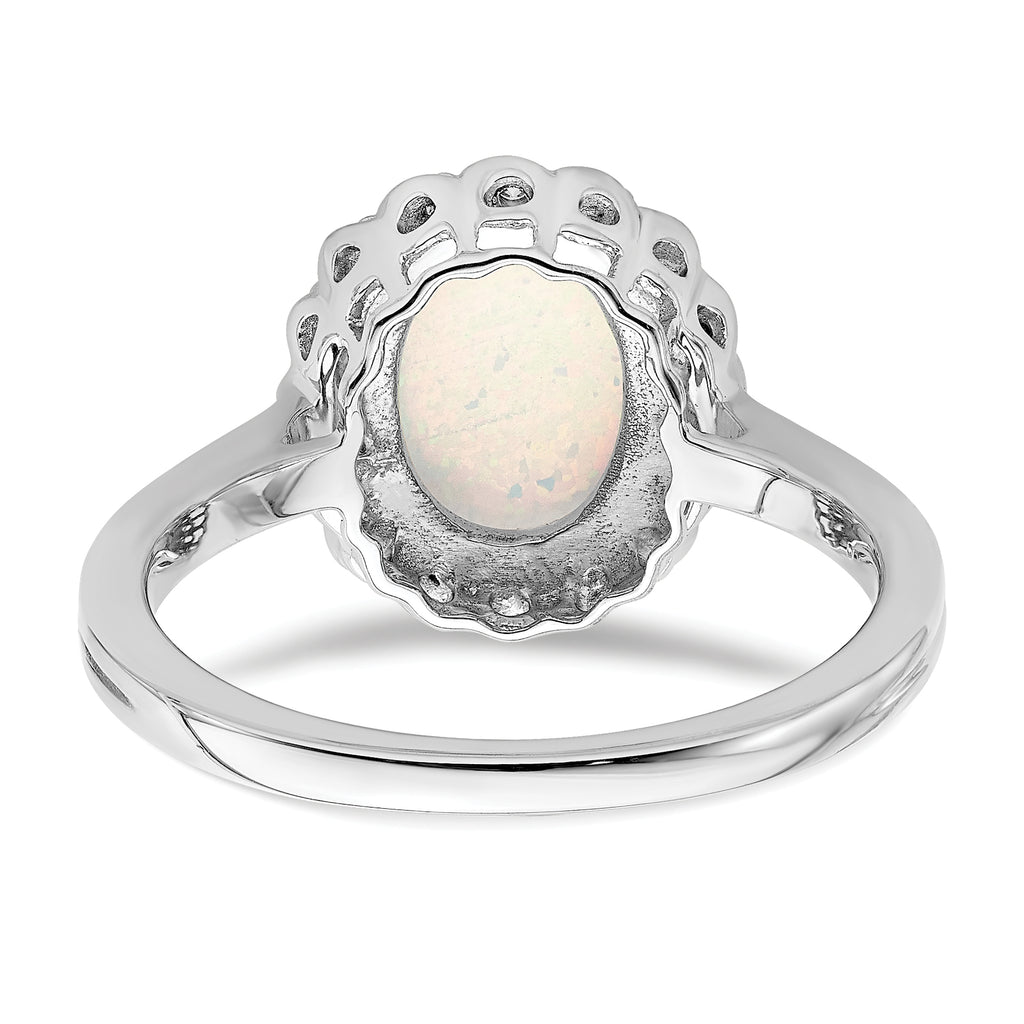 14k White Gold Created Opal and Diamond Halo Ring