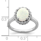 14k White Gold Created Opal and Diamond Halo Ring