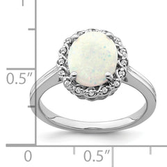  14k White Gold Created Opal and Diamond Halo Ring