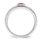 14k White Gold Created Ruby and Diamond Mens Ring