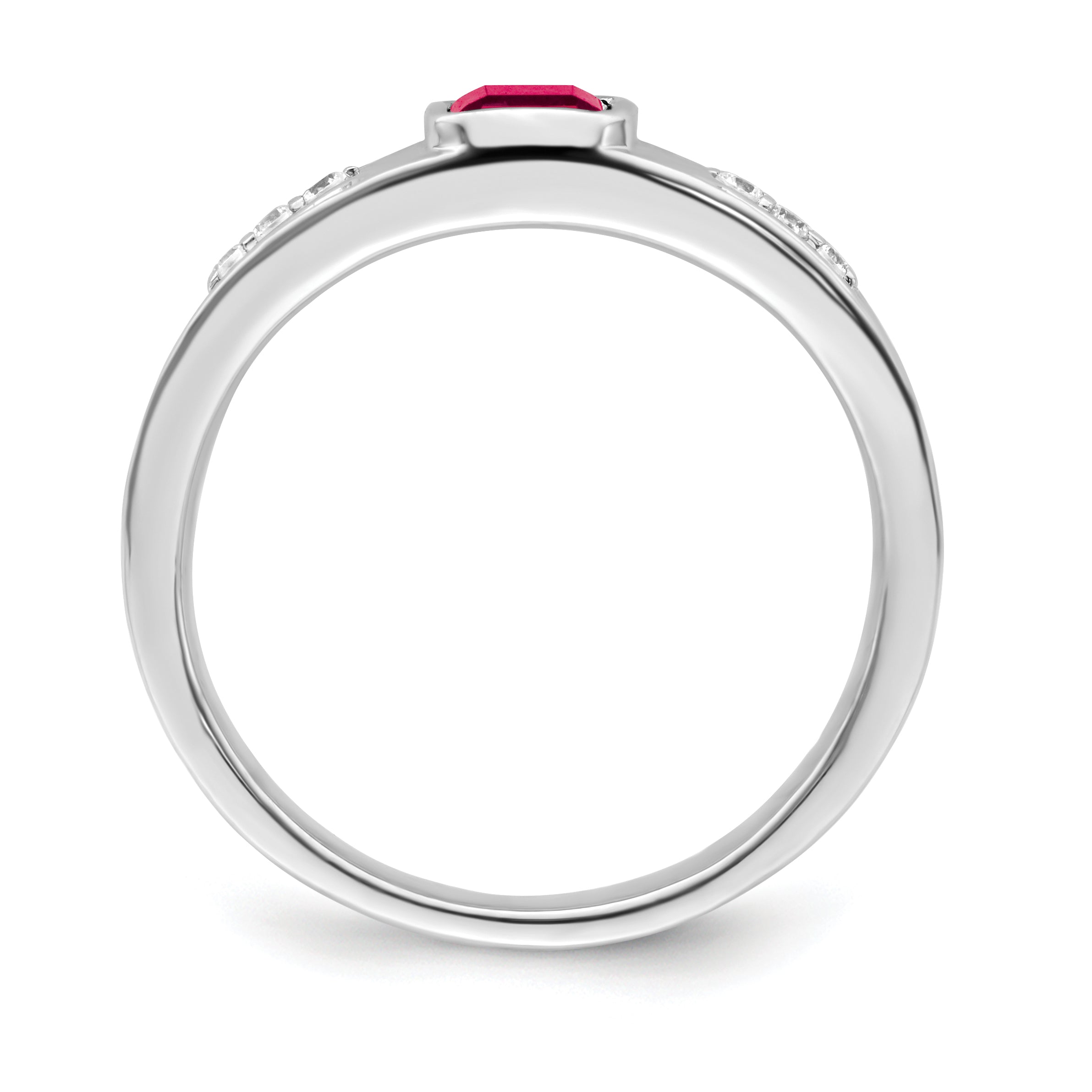 14k White Gold Created Ruby and Diamond Mens Ring
