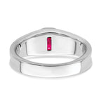 14k White Gold Created Ruby and Diamond Mens Ring