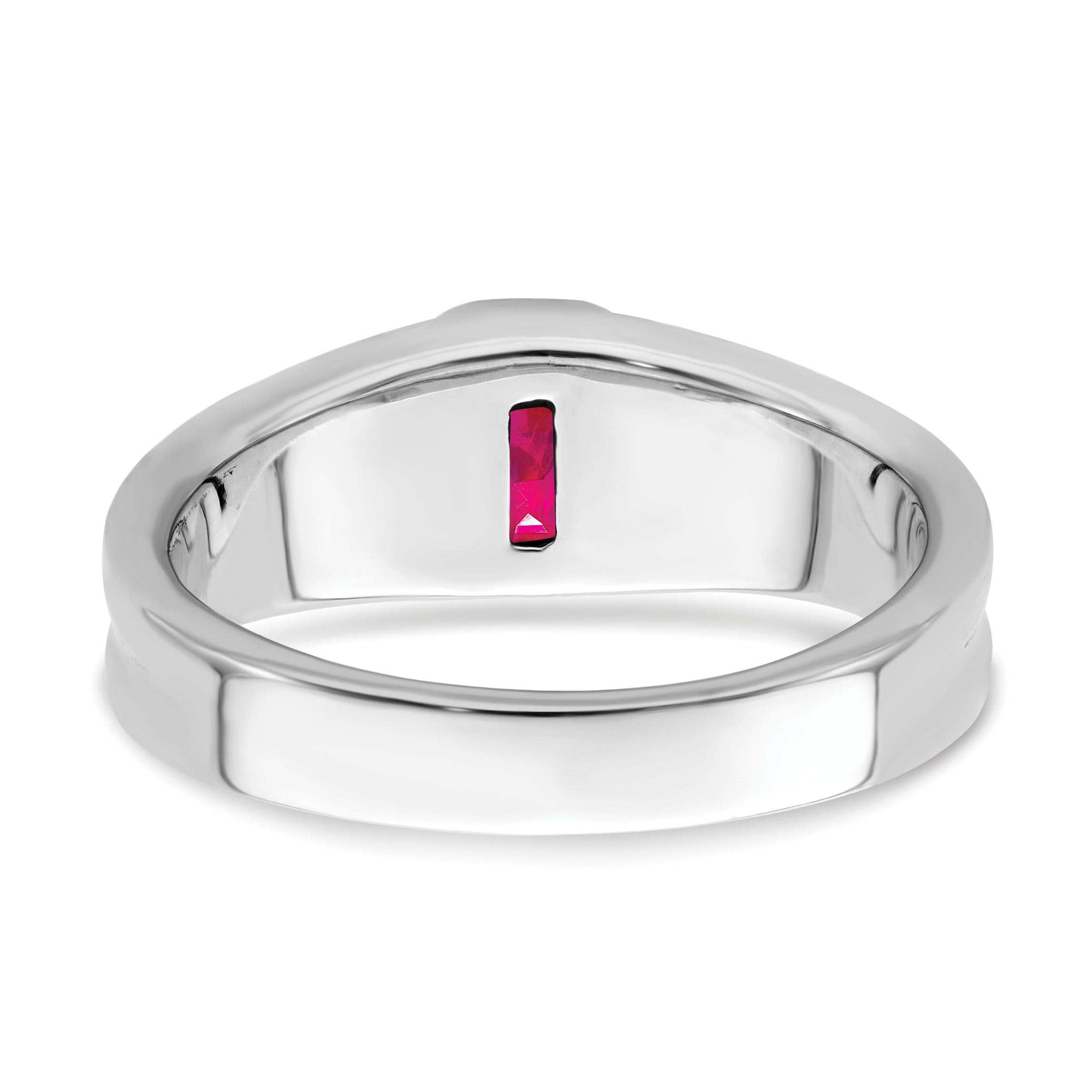 14k White Gold Created Ruby and Diamond Mens Ring