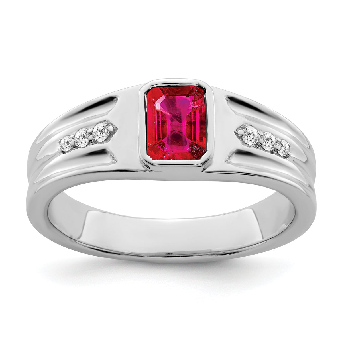 Created Ruby & Diamond Ring in 14K White Gold (1/10 ct. tw.), Size 10 - Sophia Jewelers Main image